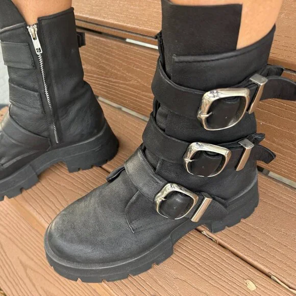 Steve Madden Moto Boots ROLAND BLACK LEATHER Size 10 - Picture 8 of 11